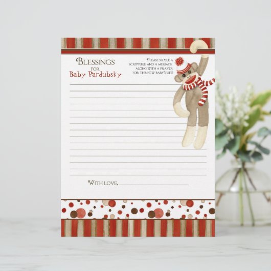 Sock Monkey, Boy Baby shower Blessings (Staand voorkant)