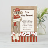 Sock Monkey, Boy Baby shower Invitation Kaart (Staand voorkant)