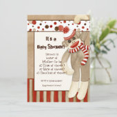 Sock Monkey, Boy Baby shower Invitation Kaart (Staand voorkant)