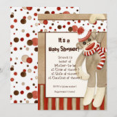 Sock Monkey, Boy Baby shower Invitation Kaart (Voorkant / Achterkant)