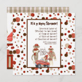 Sock Monkey, Boy Baby shower Invitation Kaart (Voorkant / Achterkant)