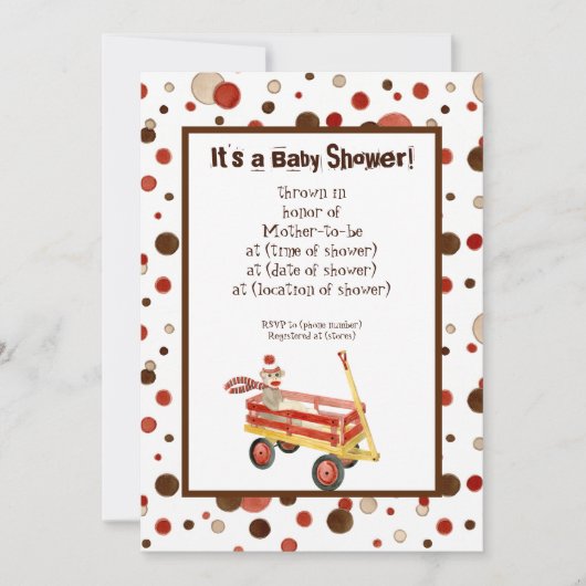 Sock Monkey, Boy Baby shower Invitation Kaart (Voorkant)