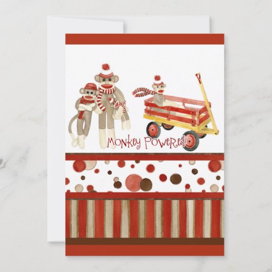 Sock Monkey, Boy Baby shower Invitation Kaart (Achterkant)