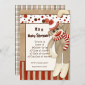 Sock Monkey, Boy Baby shower Invitation Kaart (Voorkant / Achterkant)