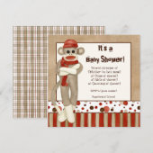 Sock Monkey, Boy Baby shower Invitation Kaart (Voorkant / Achterkant)