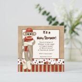 Sock Monkey, Boy Baby shower Invitation Kaart (Staand voorkant)