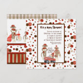 Sock Monkey, Boy Baby shower Invitation Kaart (Voorkant / Achterkant)