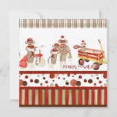 Sock Monkey, Boy Baby shower Invitation Kaart (Achterkant)