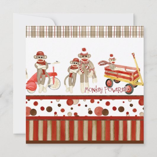 Sock Monkey, Boy Baby shower Invitation Kaart (Achterkant)