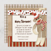 Sock Monkey, Boy Baby shower Invitation Kaart (Voorkant / Achterkant)