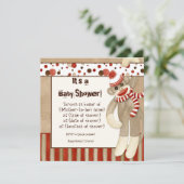 Sock Monkey, Boy Baby shower Invitation Kaart (Staand voorkant)