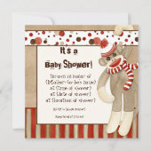 Sock Monkey, Boy Baby shower Invitation Kaart (Voorkant)