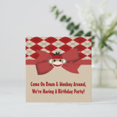Sock Monkey Boy Gingham Birthday Party Kaart (Staand voorkant)