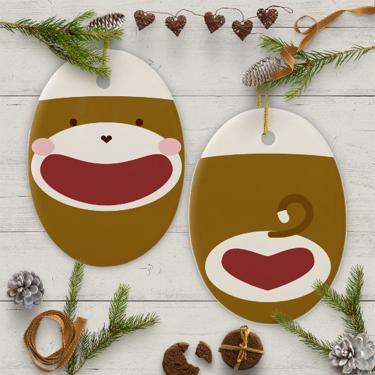 Sock Monkey Boy Kerstboom Keramisch Ornament