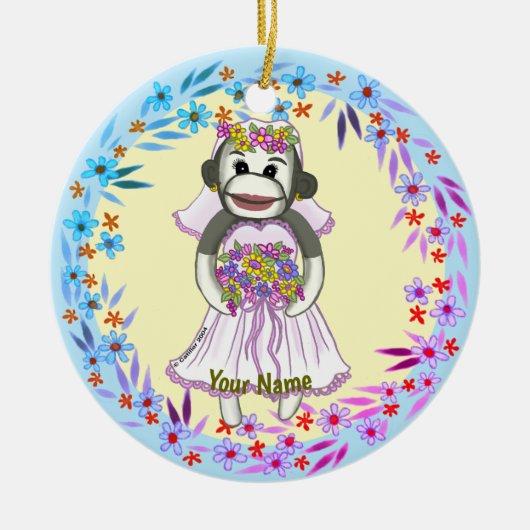 Sock Monkey Bride bruiloft ornament (Voorkant)