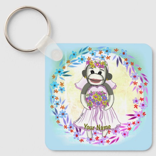 Sock Monkey Bride bruiloft sleutelhanger (Voorkant)