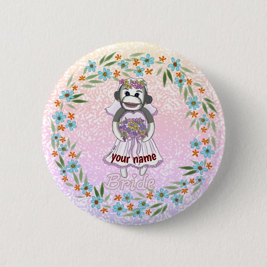 Sock Monkey Bride Ronde Button 5,7 Cm (Voorkant)