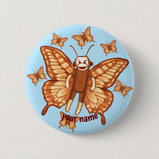 Sock Monkey Butterfly Ronde Button 5,7 Cm (Voorkant)