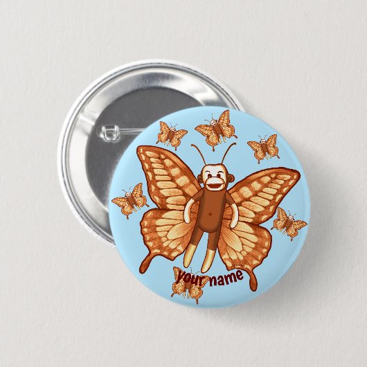 Sock Monkey Butterfly Ronde Button 5,7 Cm (Voorkant /achterkant)