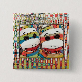 Sock Monkey-Button Vierkante Button 5,1 Cm