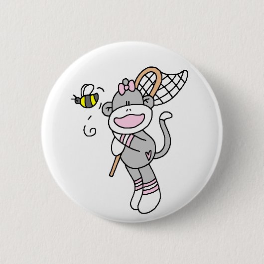 Sock Monkey Catching Bugs Ronde Button 5,7 Cm (Voorkant)