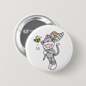 Sock Monkey Catching Bugs Ronde Button 5,7 Cm (Voorkant /achterkant)