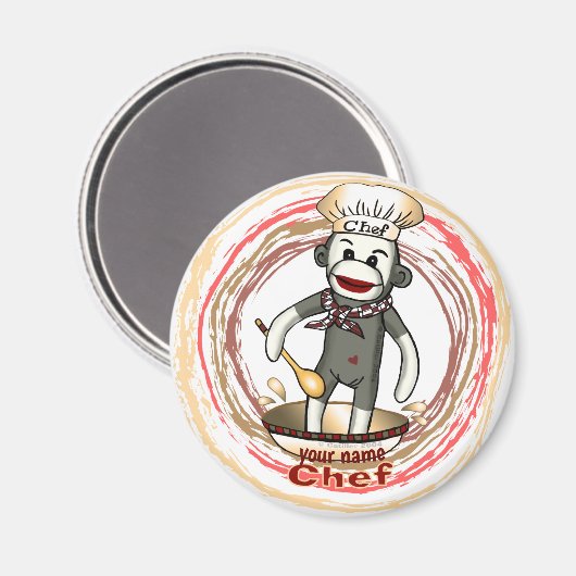 Sock Monkey Chef magneet (Voorkant / Achterkant)