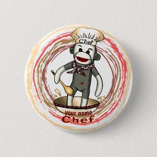 Sock Monkey Chef pin knop Ronde Button 5,7 Cm