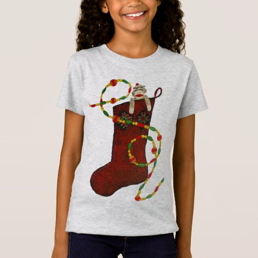 Sock Monkey Christmas Stocking T-shirt (Voorkant)