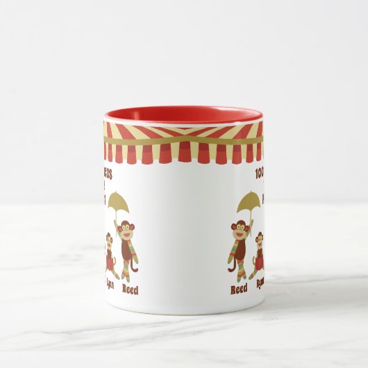 Sock Monkey Circus 4 Kinder namen Oudergeschenk Mok (Midden)