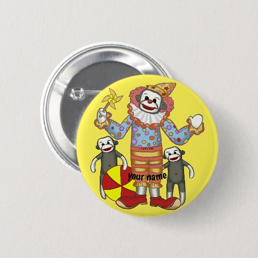 Sock Monkey Clown Ronde Button 5,7 Cm (Voorkant /achterkant)