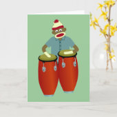 Sock Monkey Conga Drums Kaart (Gele Bloem)