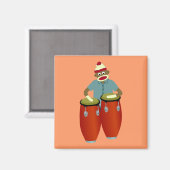 Sock Monkey Conga Drums Magneet (Voorkant / Achterkant)