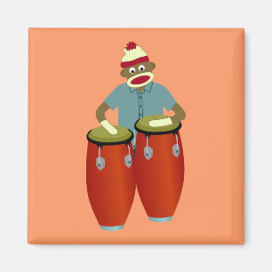 Sock Monkey Conga Drums Magneet