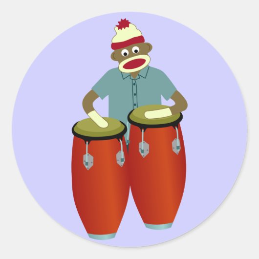 Sock Monkey Conga Drums Ronde Sticker (Voorkant)