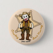 Sock Monkey Cowboy pin knop Ronde Button 5,7 Cm (Voorkant)