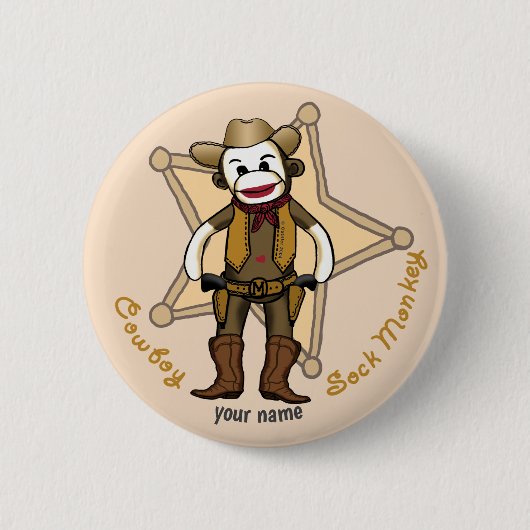 Sock Monkey Cowboy pin knop Ronde Button 5,7 Cm (Voorkant)