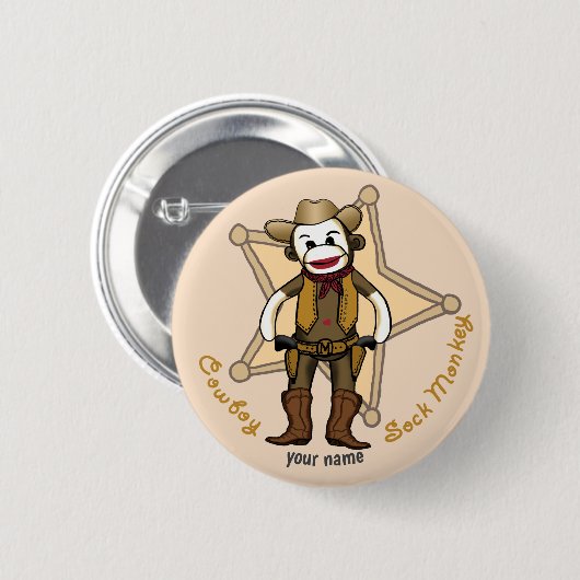 Sock Monkey Cowboy pin knop Ronde Button 5,7 Cm (Voorkant /achterkant)