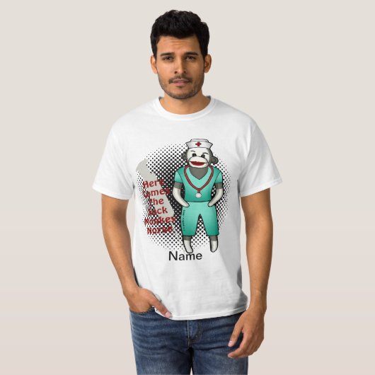 Sock Monkey custom Nurse T-shirt (Voorkant volledig)