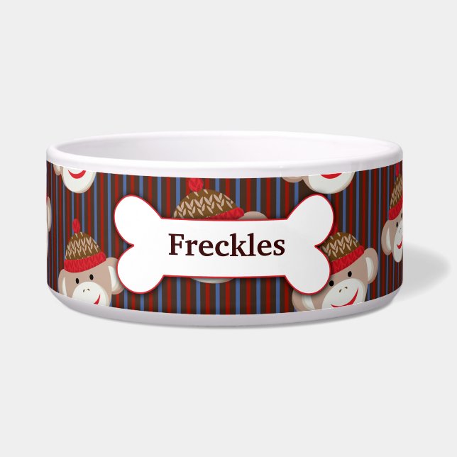 Sock Monkey Custom Pet Dog Food Bowl - Striped Voerbakje (Voorkant)