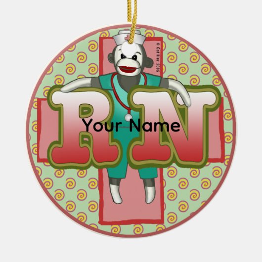 Sock Monkey custom RN Nurse ornament (Voorkant)
