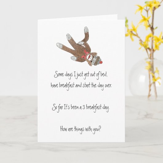 Sock Monkey denkt aan je Kaart (Gele Bloem)