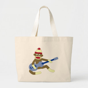 Sock Monkey die Blue Guitar speelt Grote Tote Bag