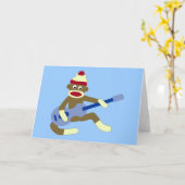 Sock Monkey die Blue Guitar speelt Kaart (Gele Bloem)