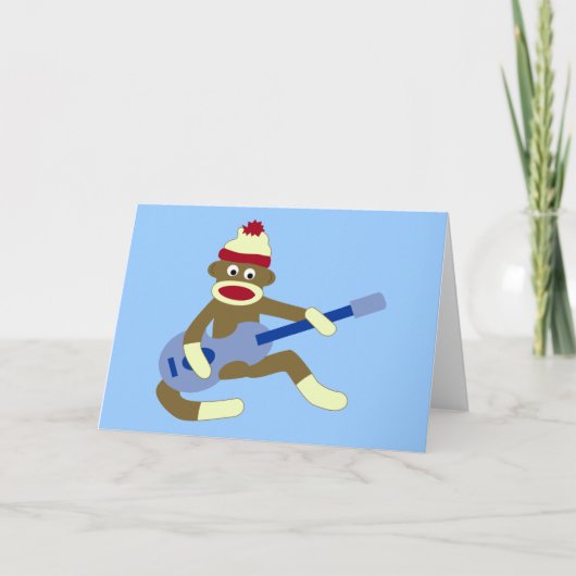 Sock Monkey die Blue Guitar speelt Kaart (Voorkant)