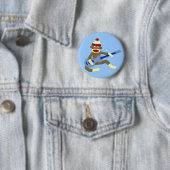 Sock Monkey die Blue Guitar speelt Ronde Button 5,7 Cm (In situ)