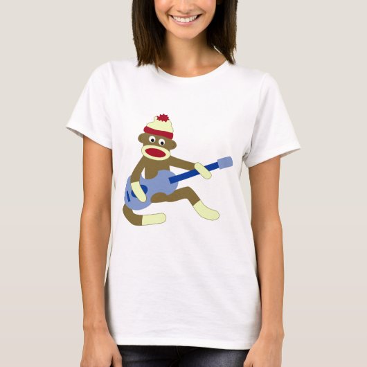 Sock Monkey die Blue Guitar speelt T-shirt (Voorkant)