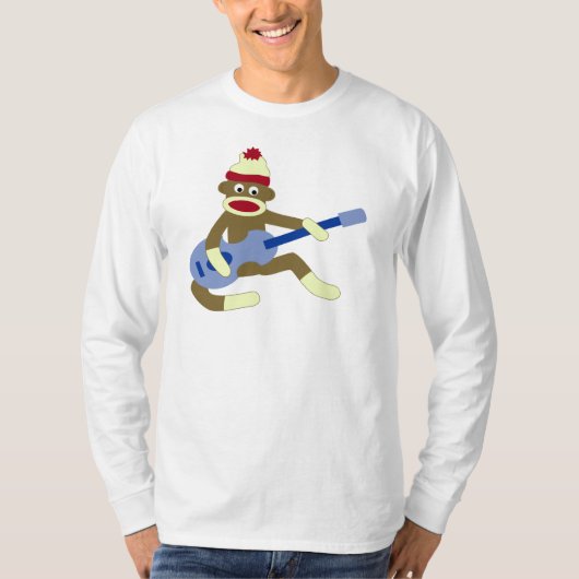 Sock Monkey die Blue Guitar speelt T-shirt (Voorkant)