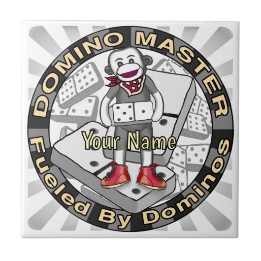 Sock Monkey Domino Master Tegeltje (Voorkant)