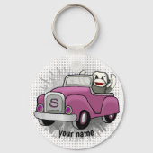 Sock Monkey Driving Car Sleutelhanger (Voorkant)
